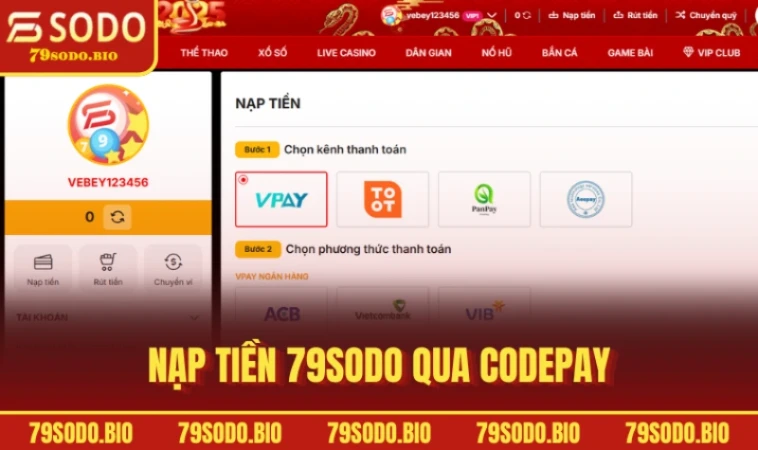 Nạp Tiền 79SODO Cổng Giao Dịch Tiện Lợi Và Nhanh Chóng 2 Nạp tiền 79SODO qua CodePay